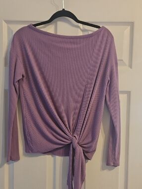 Harlowe & Graham Ribbed Tie-Front Top - Lavender